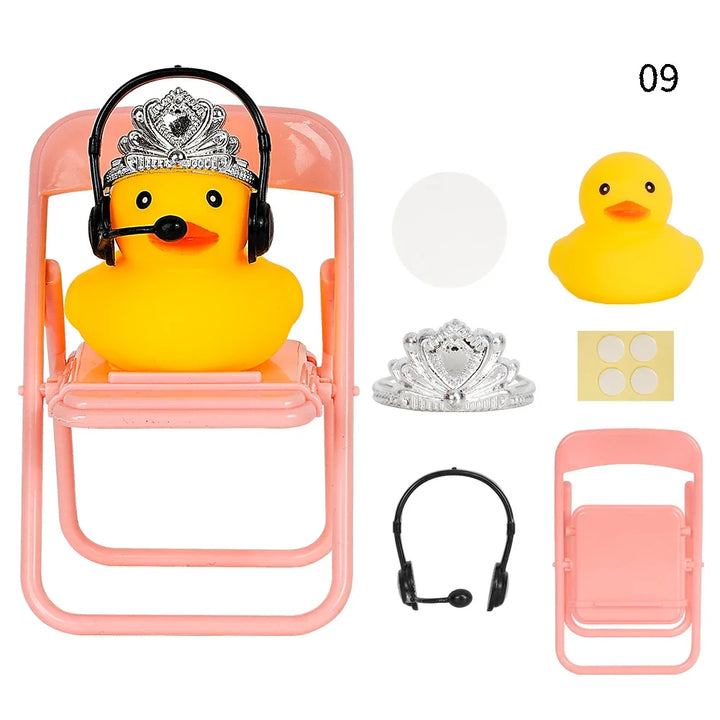 Car Duck Car Rubber Dashboard Decorations Ornament Yellow Duck with Mini Swim Ring Sun Cowboy Hat Necklace for Auto Office